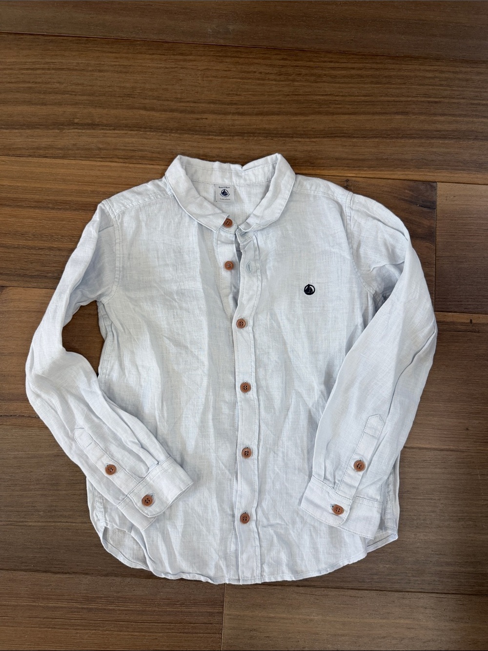 Petit Bateau Light Blue Button-Down Linen Shirt